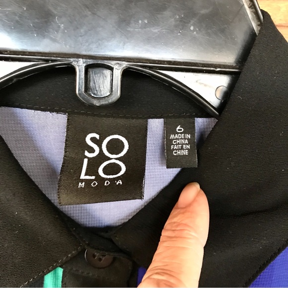 SOLO Moda Sheer Color Block Long Sleeve Button Down Blouse Size 6 - Picture 12 of 13